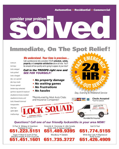 Lock Squad Ad - Locksmith and key duplication services